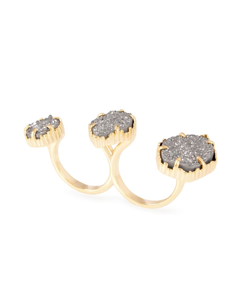Naomi Gold Double Ring In Platinum Drusy