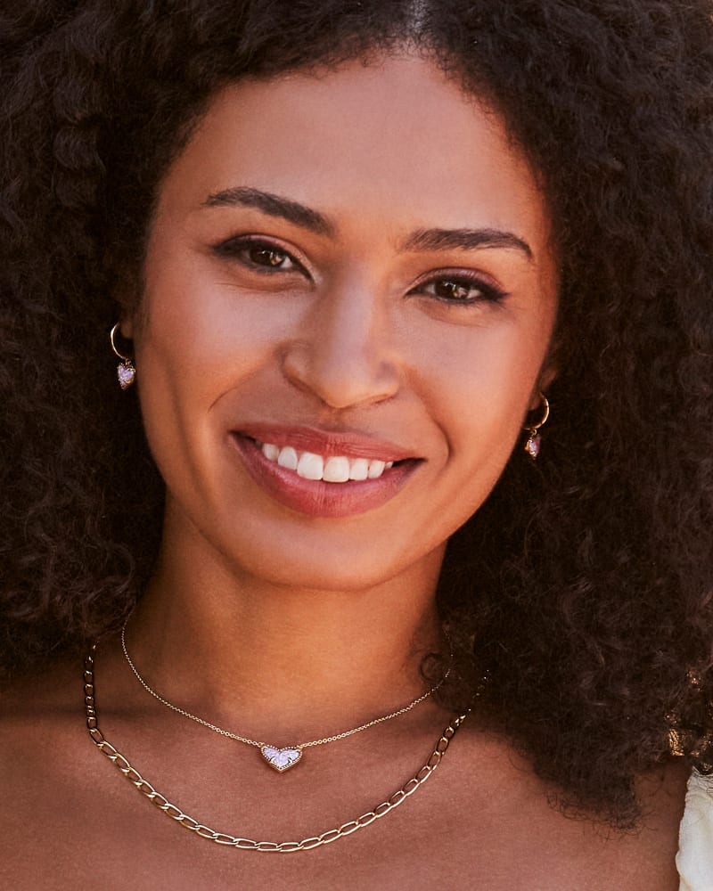 Ari Heart Gold Huggie Earrings In Bubblegum Pink Kyocera Opal