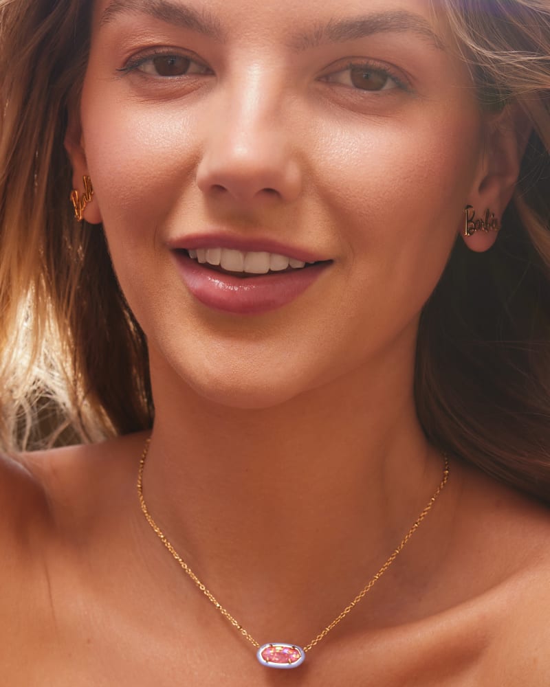 Barbie™ X Kendra Scott Gold Elisa Satellite Reversible Necklace In Pink Iridescent Glitter Glass