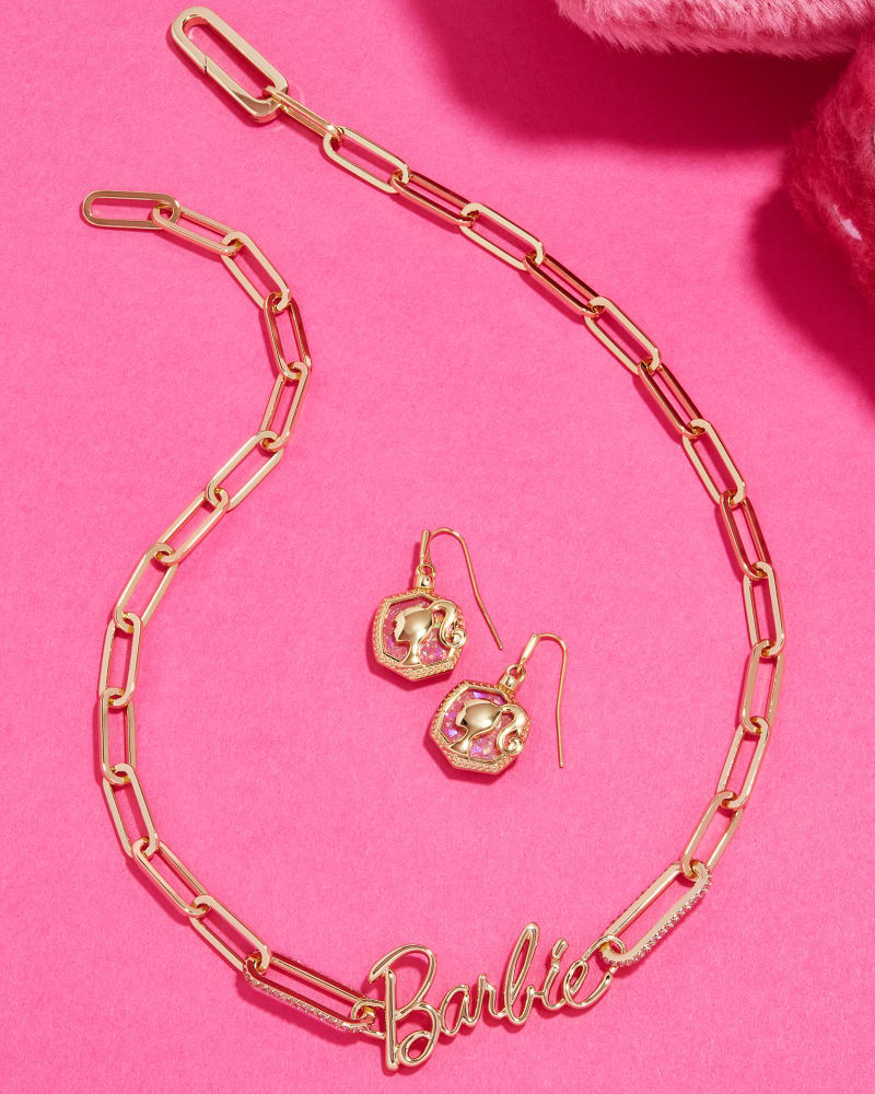 Barbie™ X Kendra Scott Gold Link And Chain Necklace In Pink Crystal