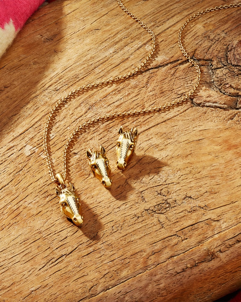 Beau Horse Pendant Necklace In Vintage Gold