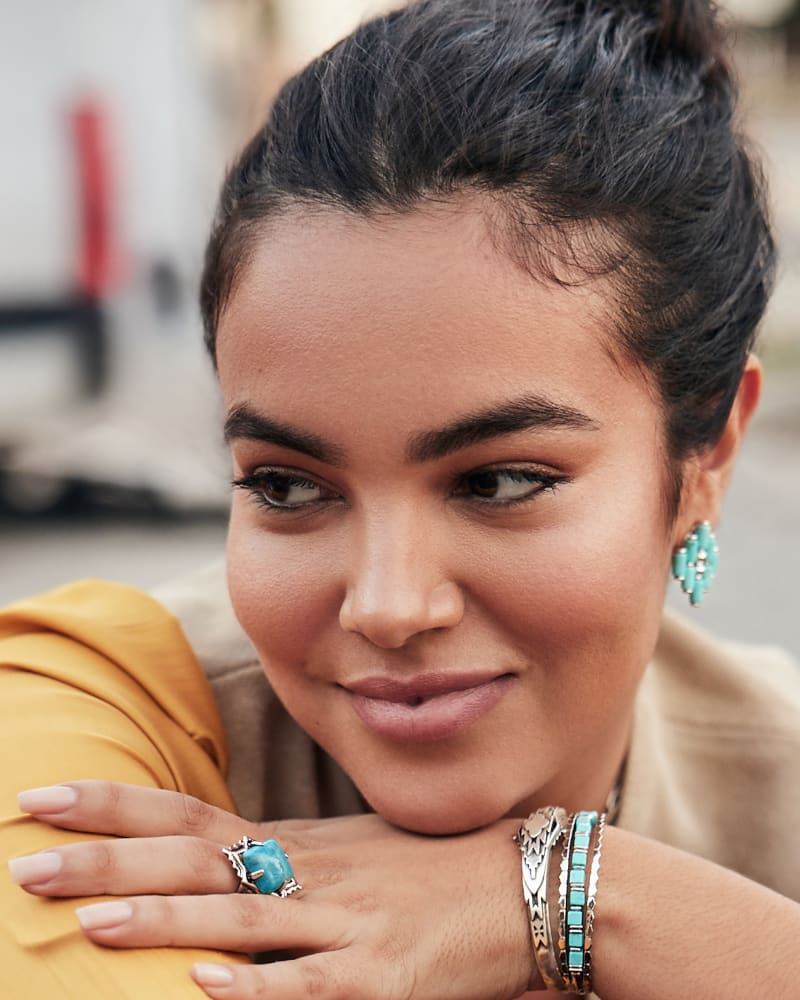 Cass Vintage Silver Cocktail Ring In Variegated Dark Teal Magnesite