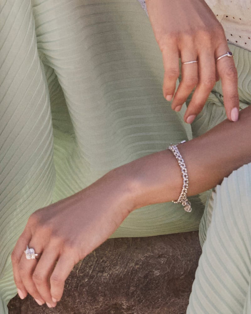 Dira Stone Silver Double Band Ring In Ivory Mix