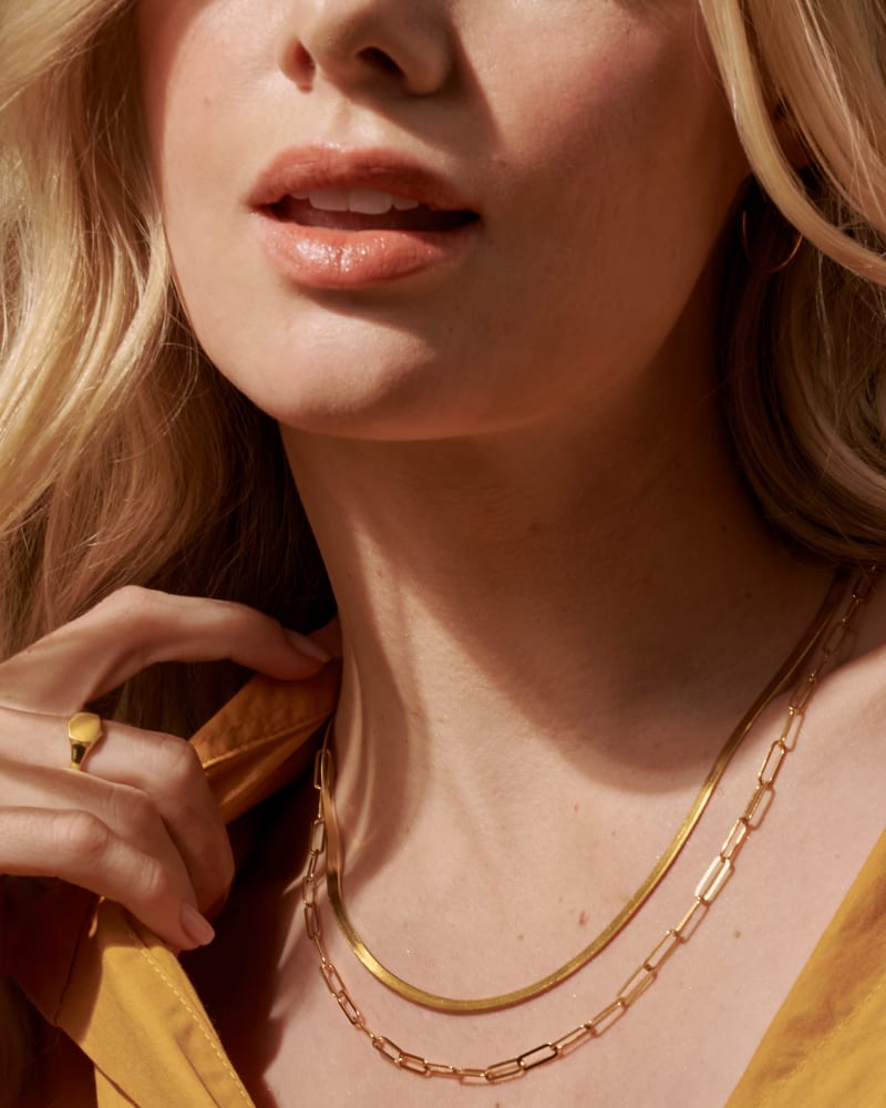 Herringbone And Paperclip Necklace Layering Set In 18k Gold Vermeil