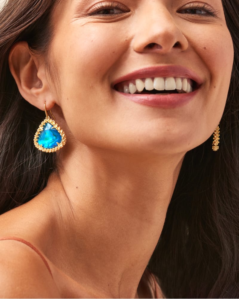 Framed Kendall Gold Large Drop Earrings In Teal Abalone