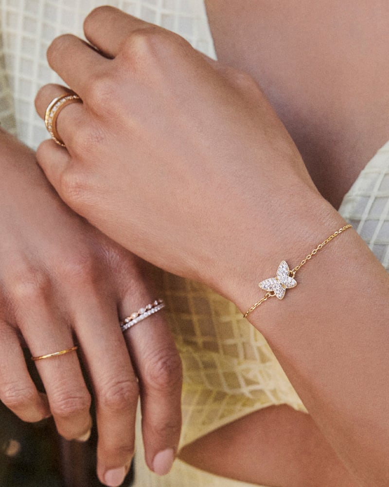 Lillia Crystal Butterfly Gold Delicate Chain Bracelet In White Crystal