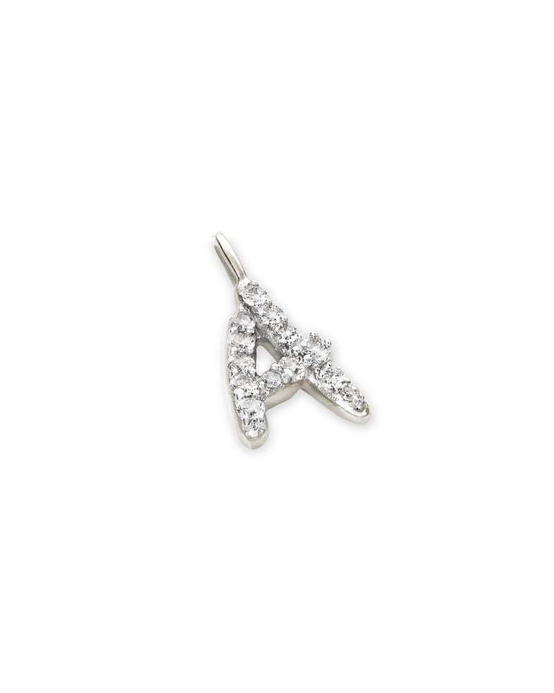 14k White Gold Letter A Charm In White Diamond