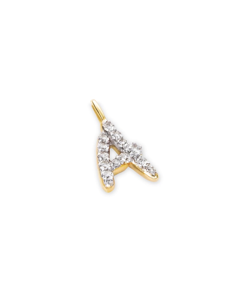 14k Yellow Gold Letter A Charm In White Diamond