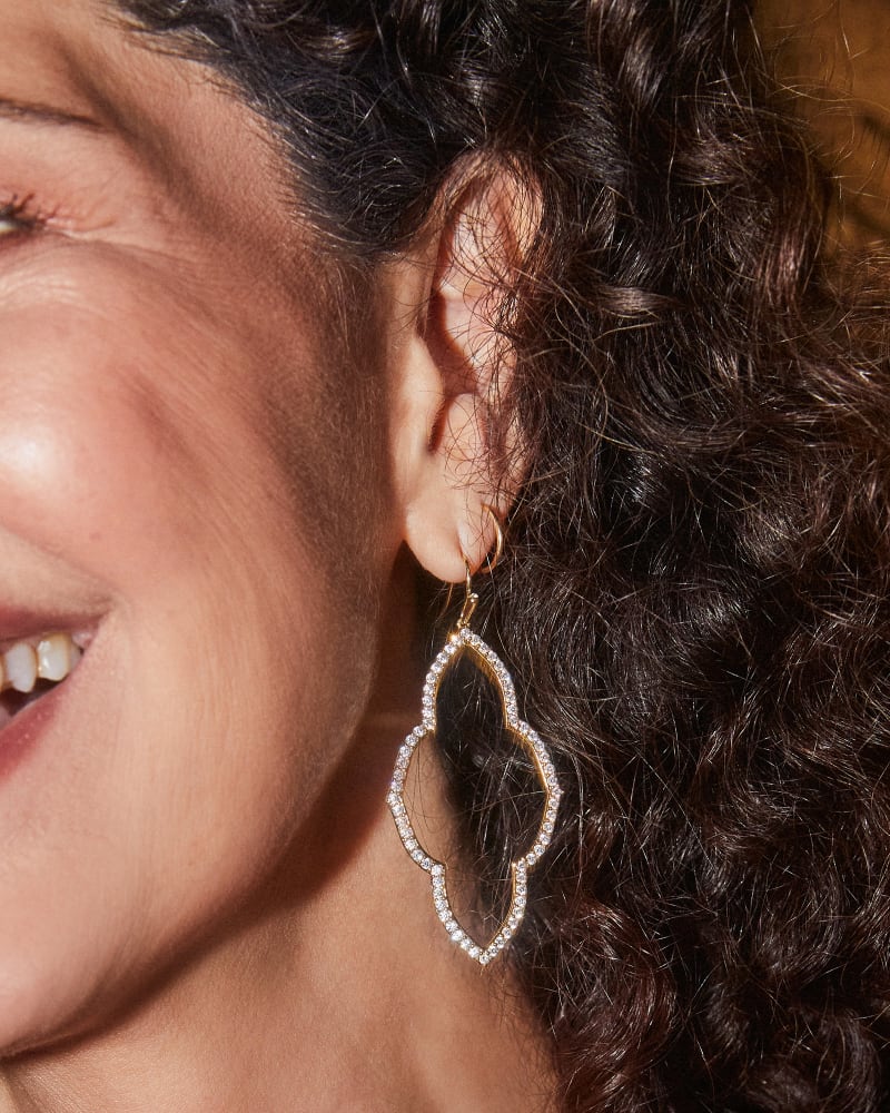 Abbie Gold Open Frame Earrings In White Crystal