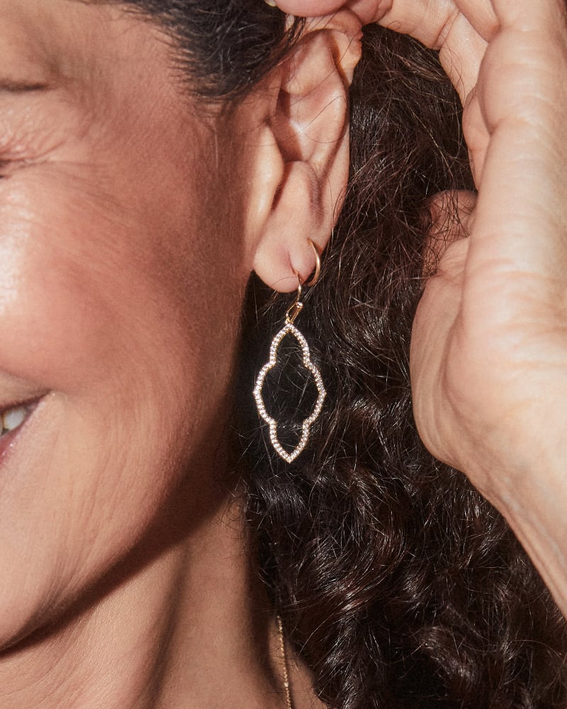 Abbie Gold Small Open Frame Earrings In White Crystal
