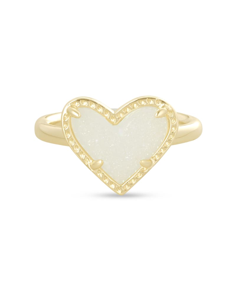 Ari Heart Gold Band Ring In Iridescent Drusy