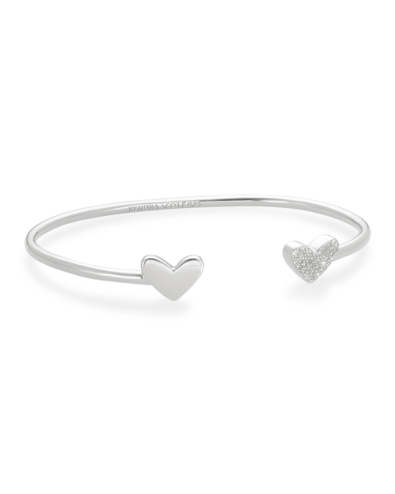 Ari Heart Sterling Silver Cuff Bracelet In White Diamond