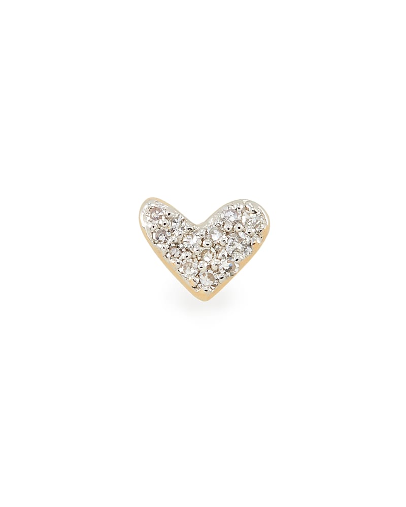 Heart Mini 14k Yellow Gold Single Stud Earring In White Diamond