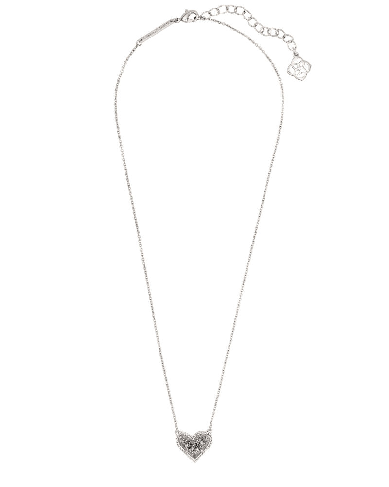 Ari Heart Silver Pendant Necklace In Platinum Drusy