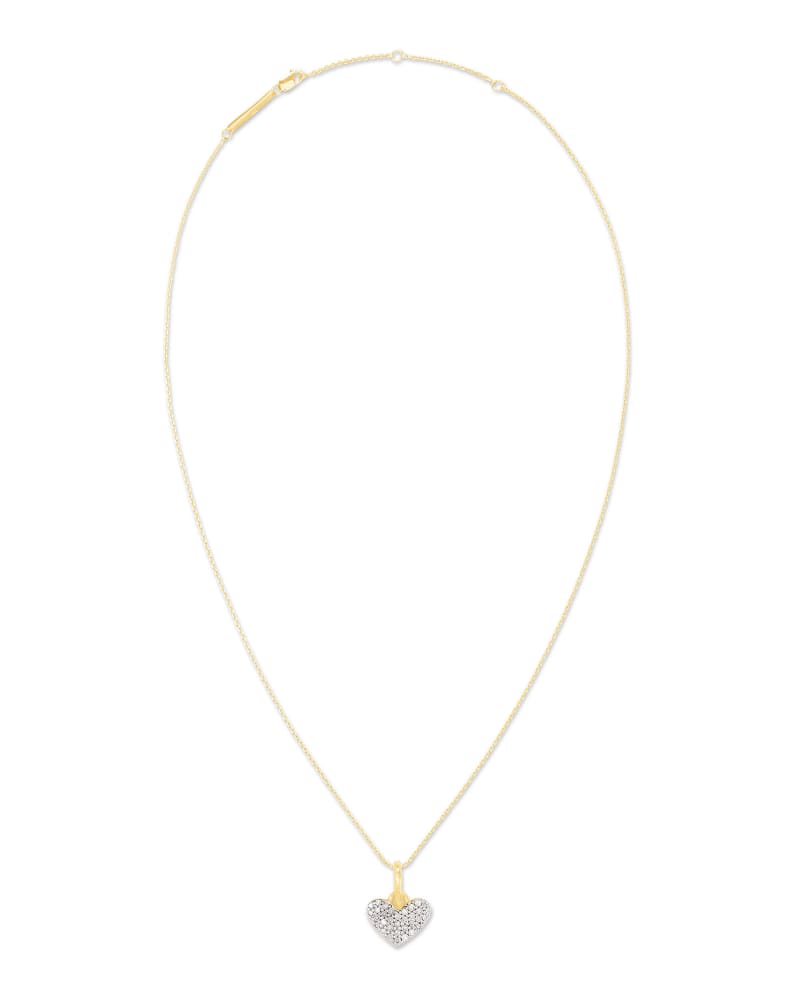 Ari Pave Heart 18k Yellow Gold Vermeil Charm Necklace In White Diamond