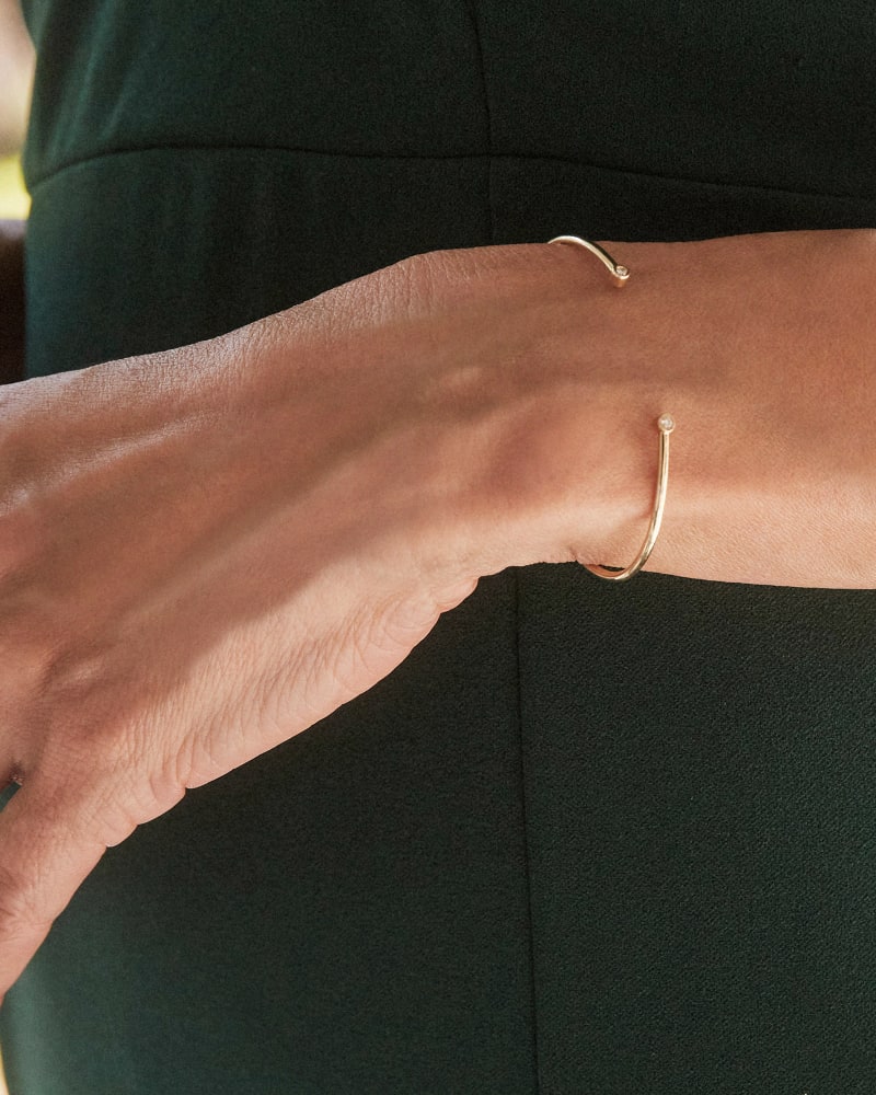 Audrey 14k Yellow Gold Cuff Bracelet In White Diamond