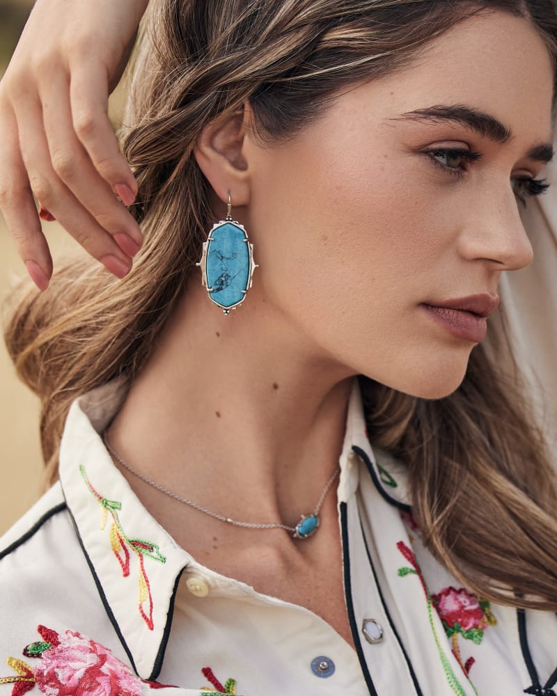 Baroque Ella Vintage Silver Drop Earrings In Variegated Dark Teal Magnesite