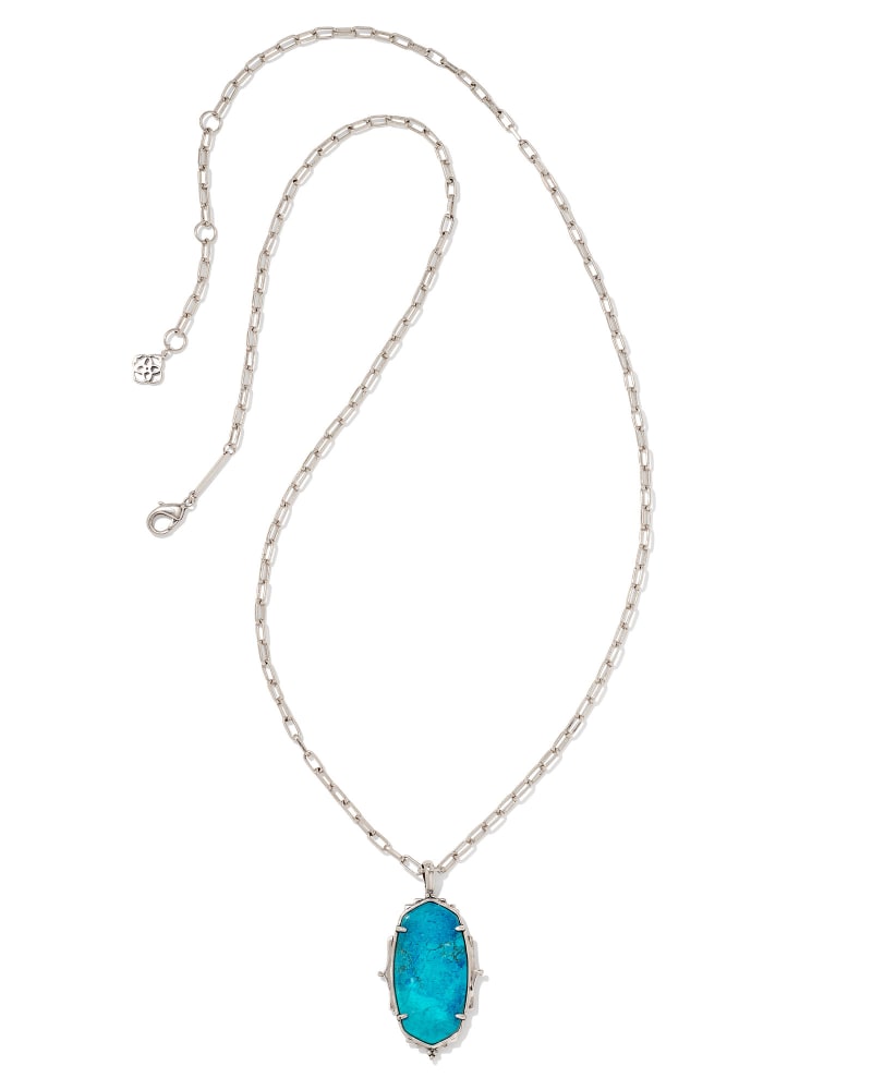 Baroque Ella Vintage Silver Long Pendant Necklace In Variegated Dark Teal Magnesite