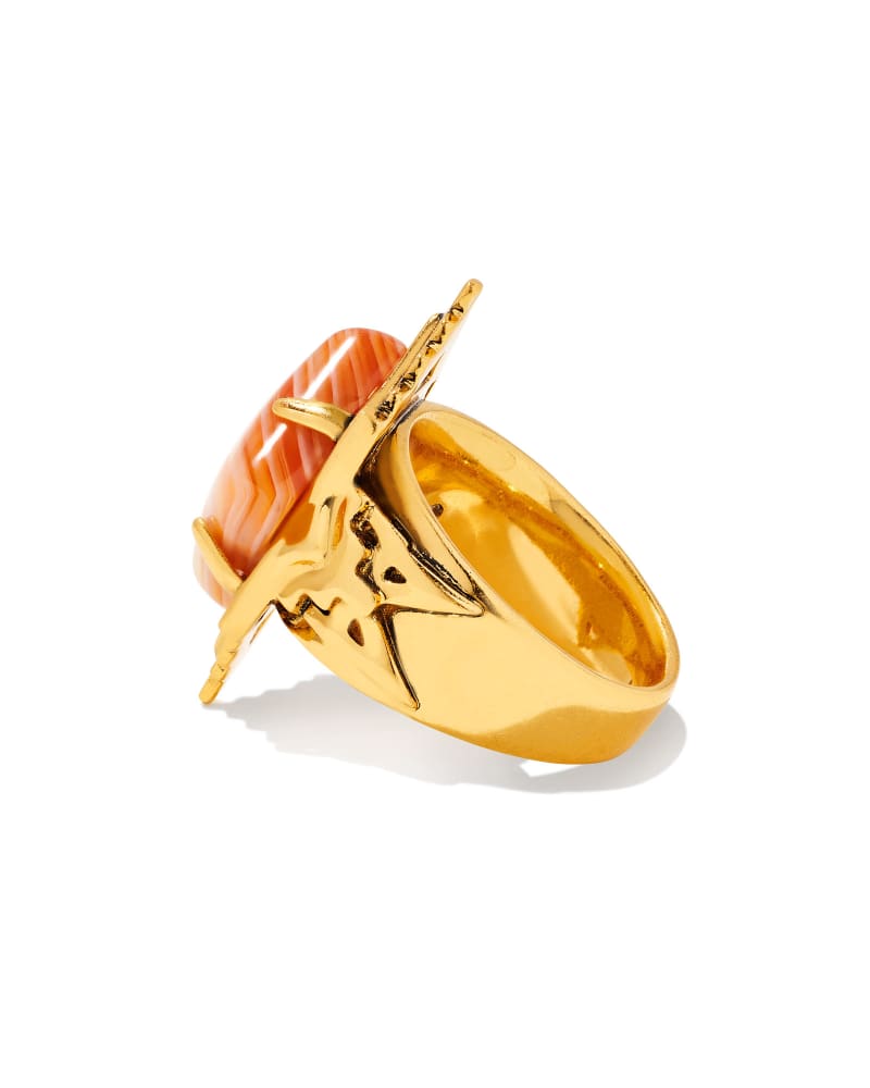 Cass Vintage Gold Cocktail Ring In Orange Banded Agate