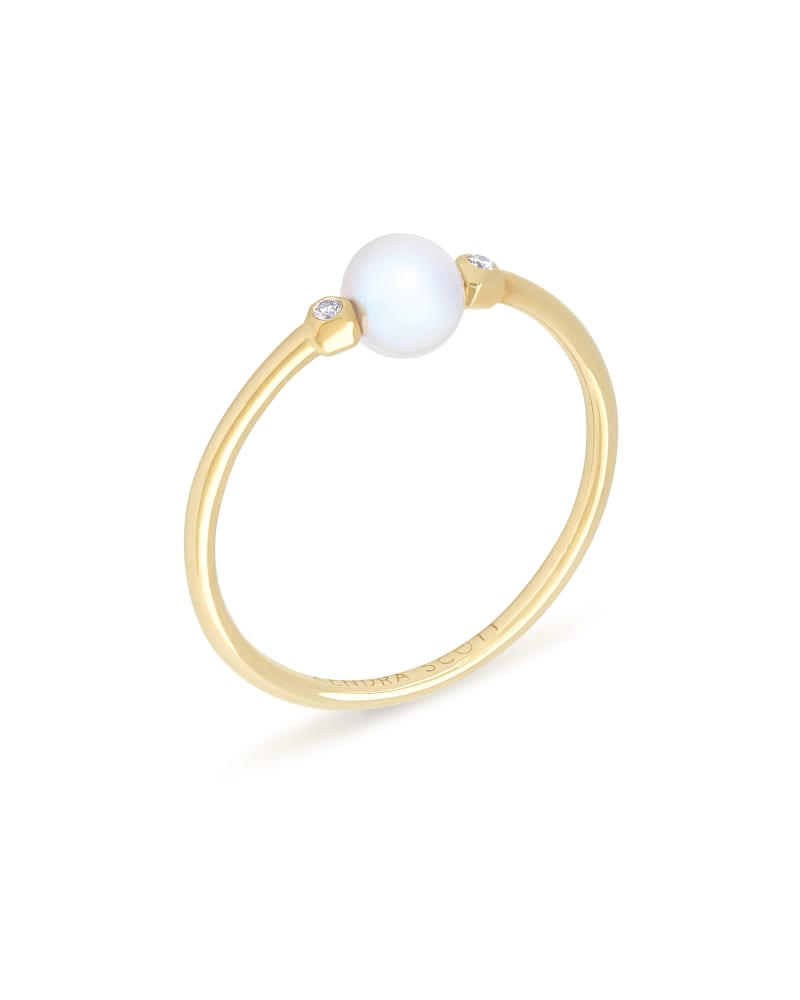 Cathleen 14k Yellow Gold Band Ring In Pearl