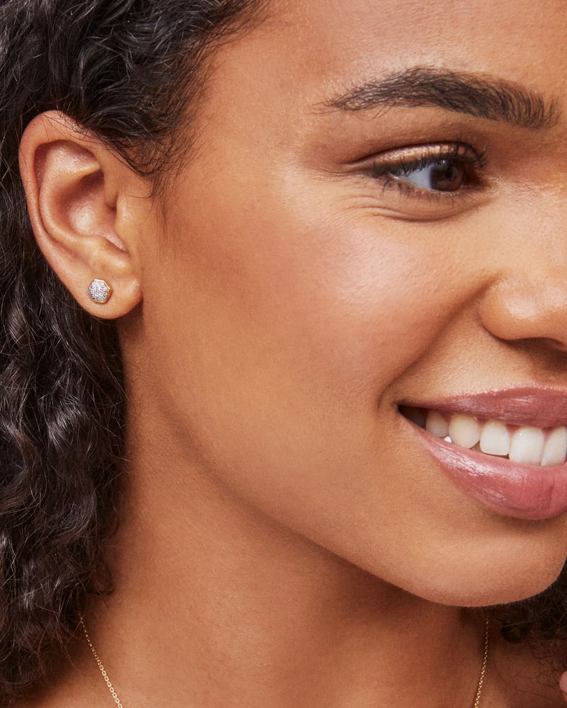 Davie 18k Gold Vermeil Pave Stud Earrings In White Diamond