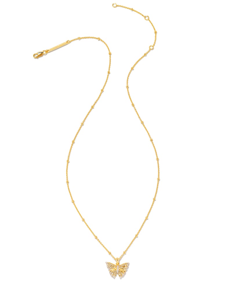 Delicate Butterfly 18k Gold Vermeil Pendant Necklace In White Sapphire