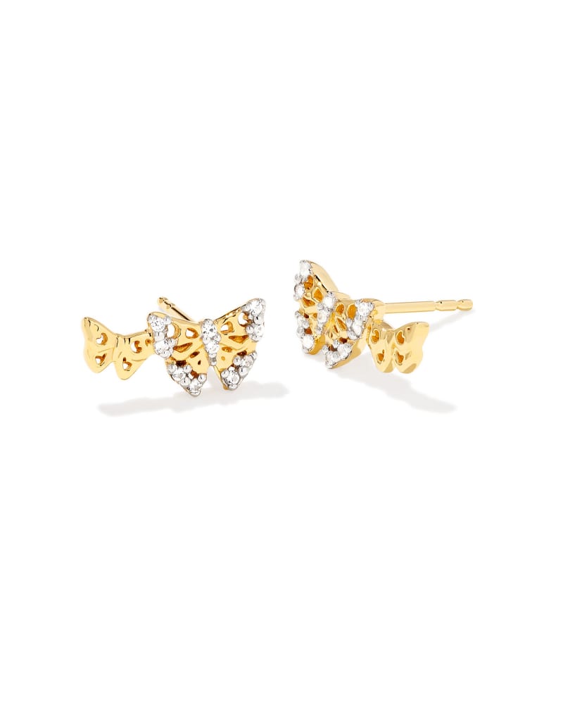 Delicate Butterfly 18k Gold Vermeil Stud Earrings In White Sapphire