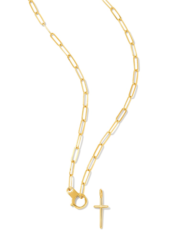 Paperclip Cross Charm Necklace In 18k Gold Vermeil