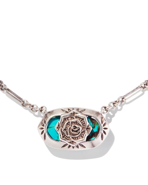 Elisa Vintage Silver Etch Frame Short Pendant Necklace