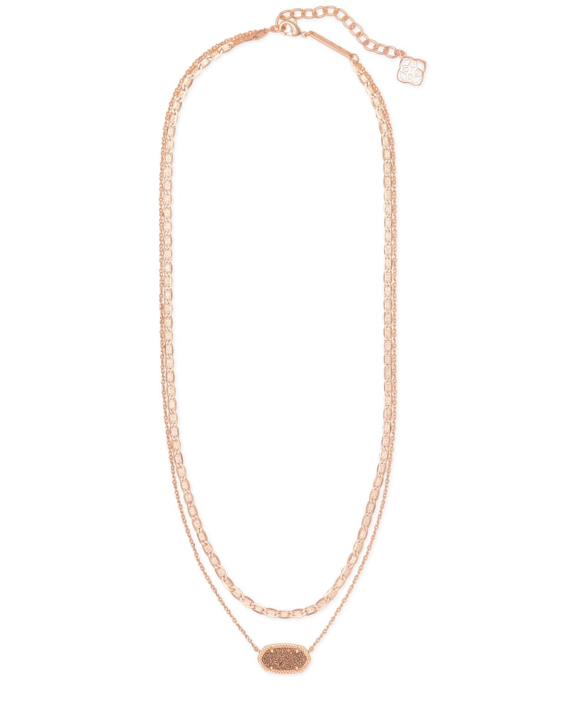 Elisa Rose Gold Multi Strand Necklace In Rose Gold Drusy