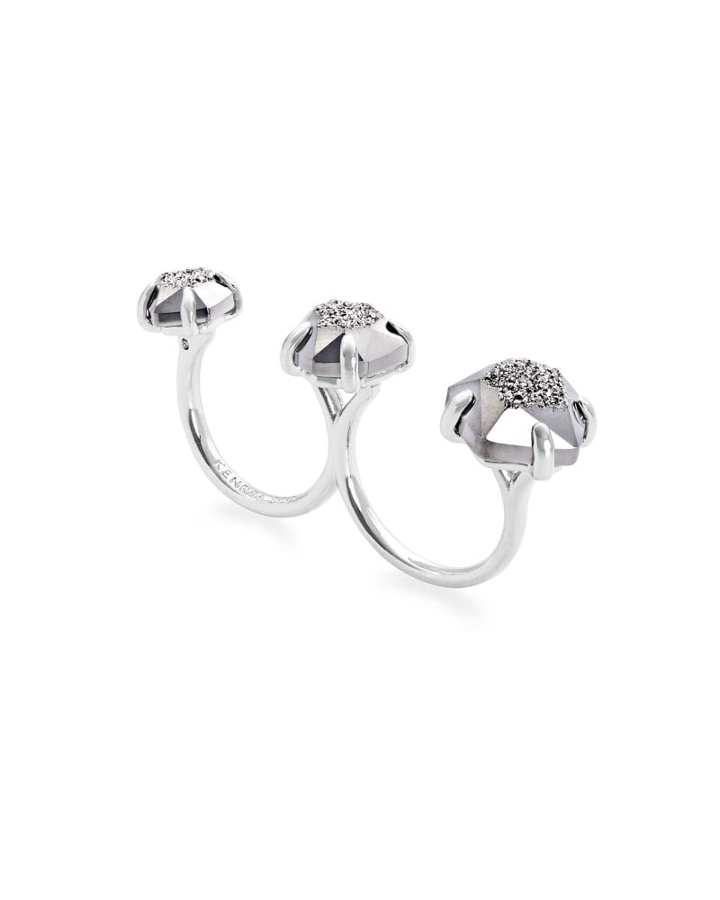 Ellms Silver Two Finger Ring In Platinum Drusy