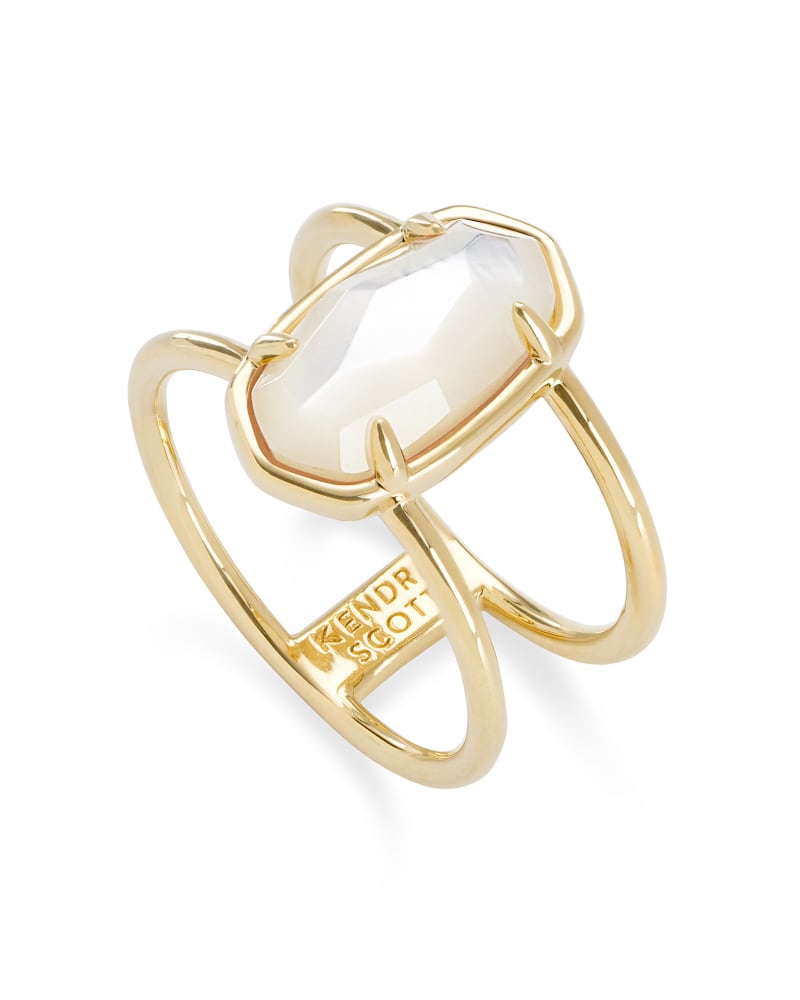 Elyse 18k Gold Vermeil Double Band Ring In Ivory Mother-of-Pearl