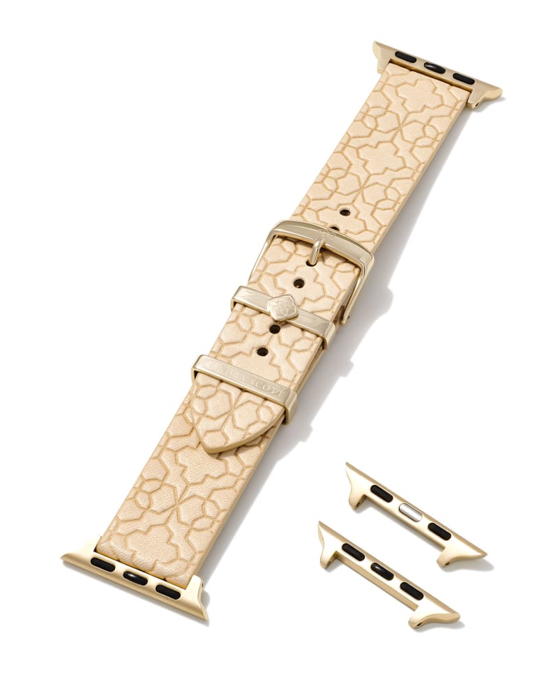 Filigree Beige Leather Watch Band With Gold Tone Stainless Steel