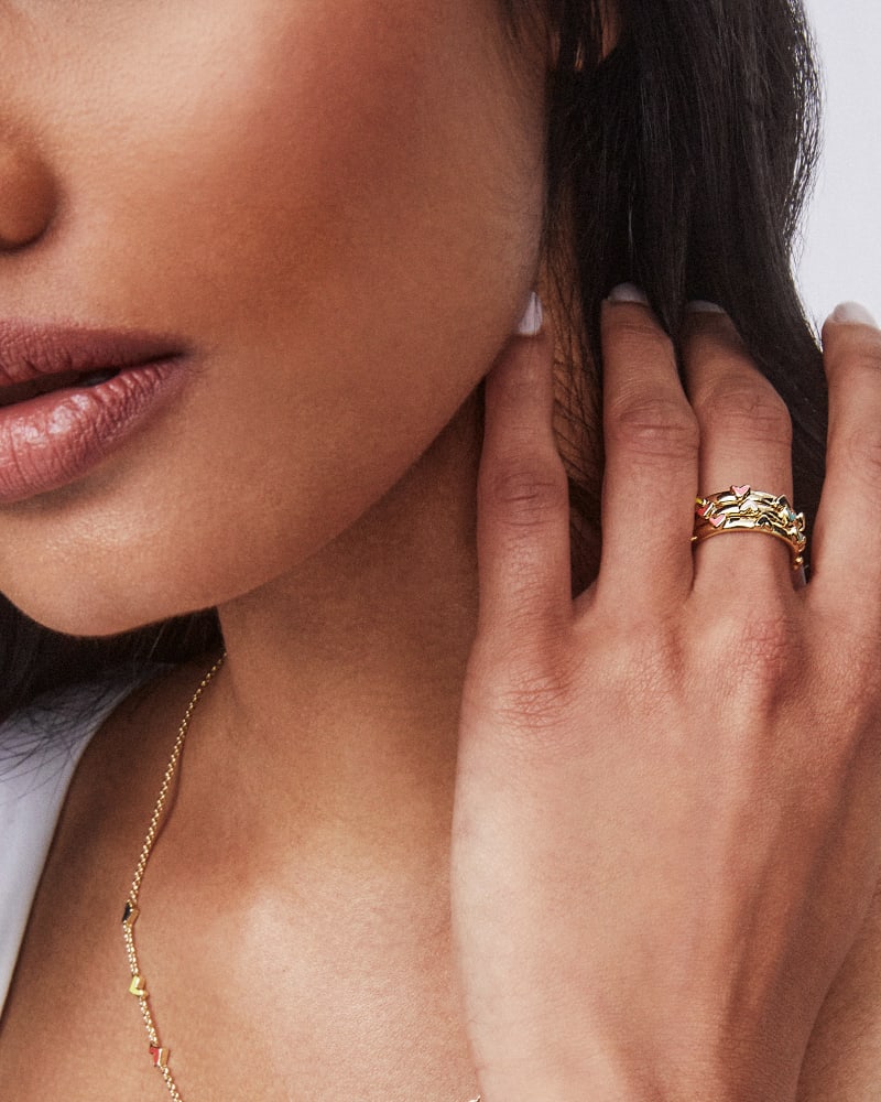 Haven Heart Gold Rings Set Of 3 In Multi Mix