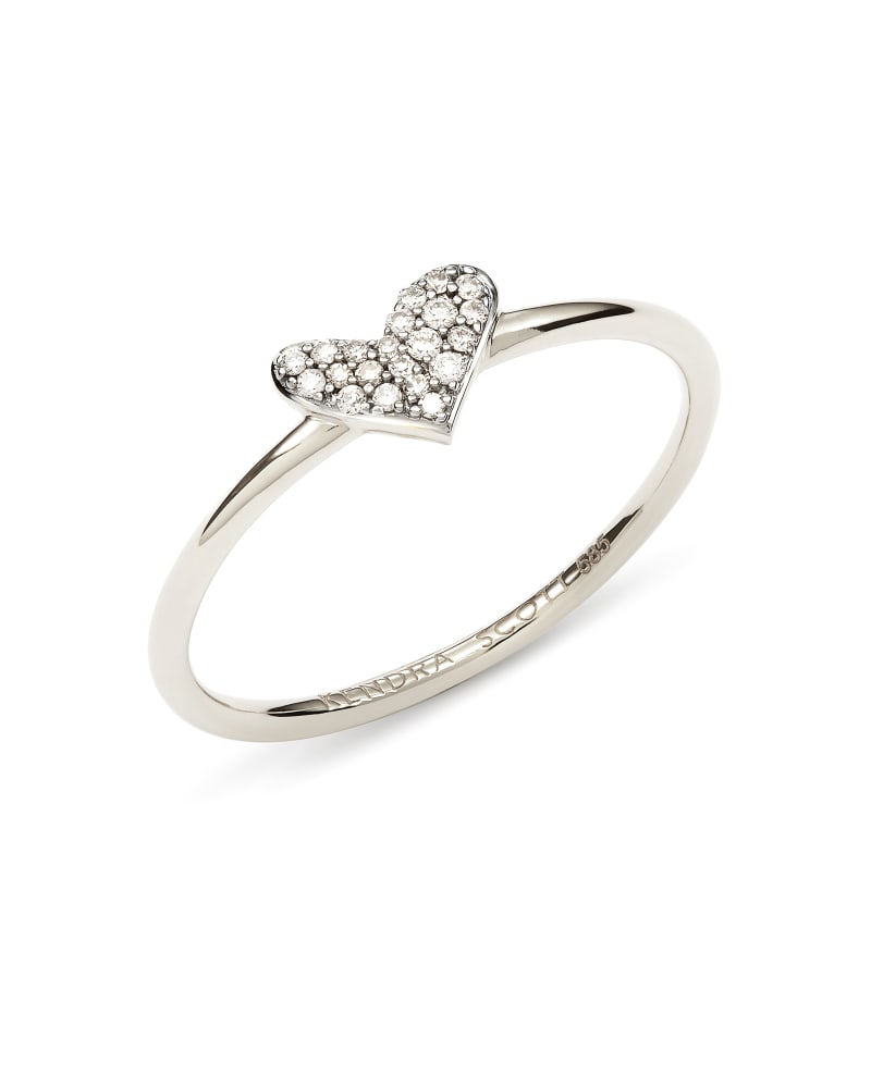 Heart 14k White Gold Band Ring In White Diamond