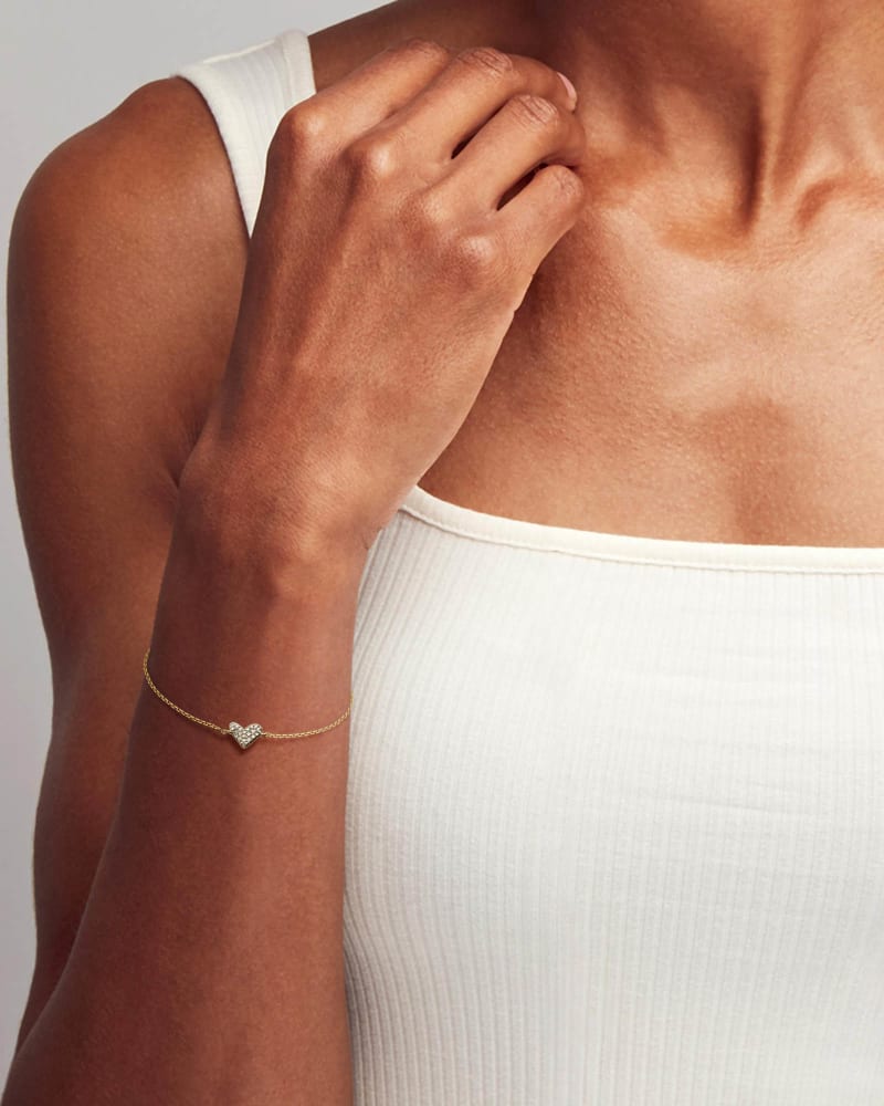 Heart 14k White Gold Chain Bracelet In White Diamond