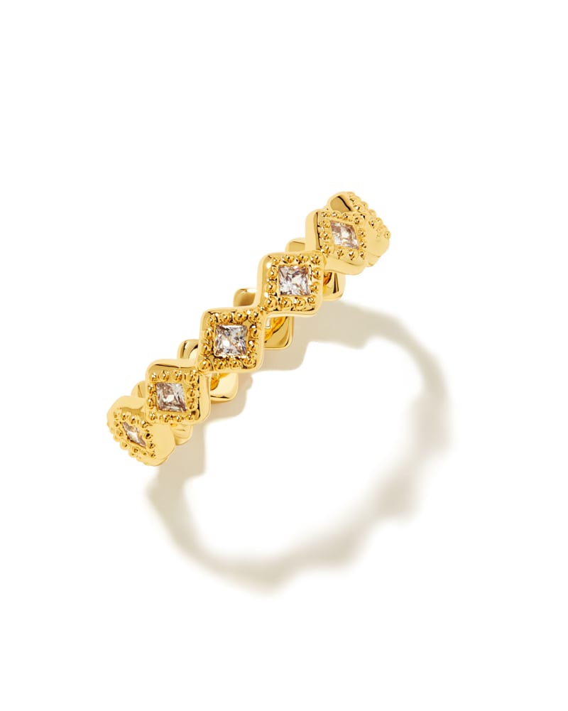 Kinsley Gold Band Ring In White Crystal