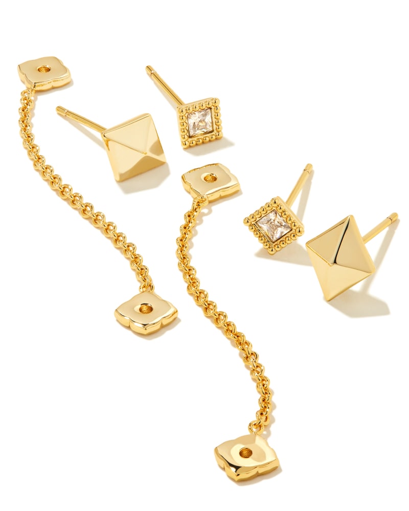 Kinsley Gold Convertible Earring Set In White Crystal