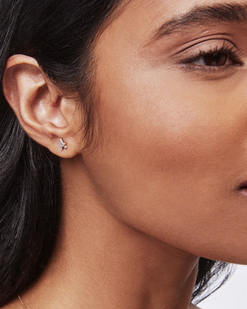 Letter B 14k Yellow Gold Single Stud Earring In White Diamond