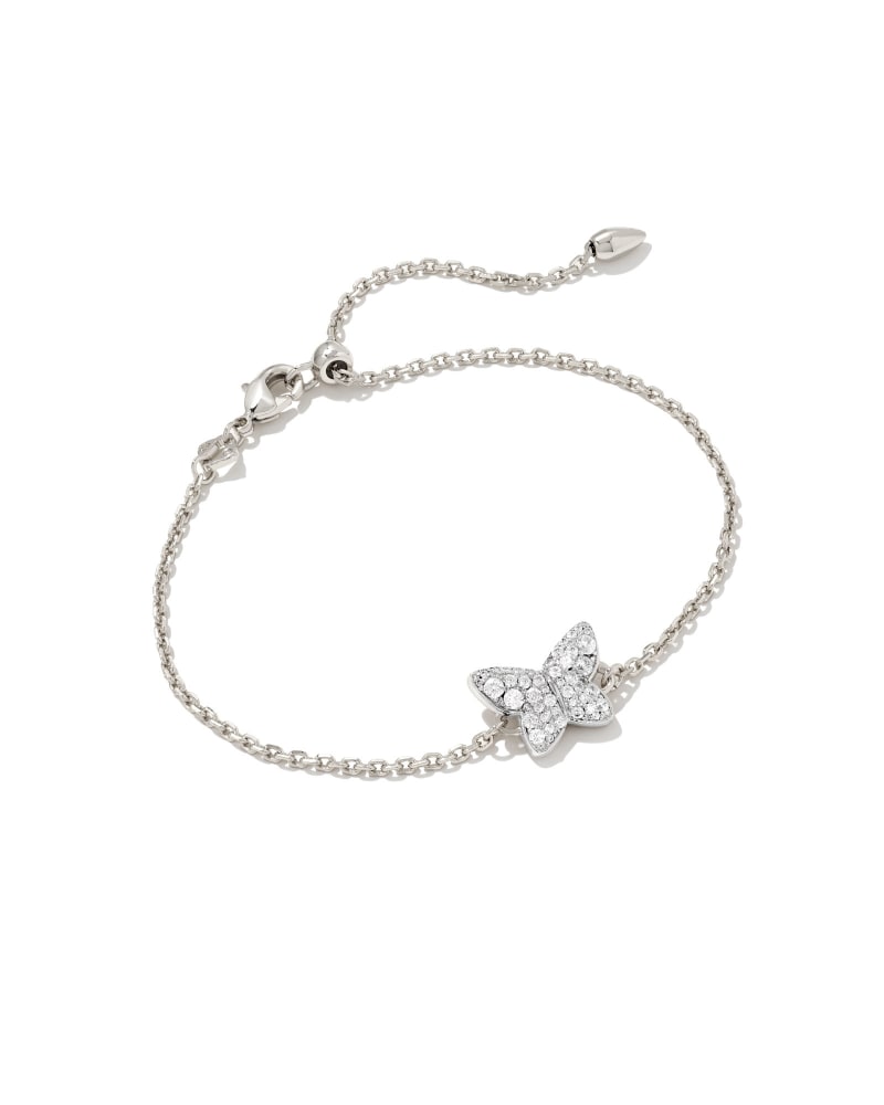 Lillia Butterfly Silver Delicate Bracelet In White Crystal