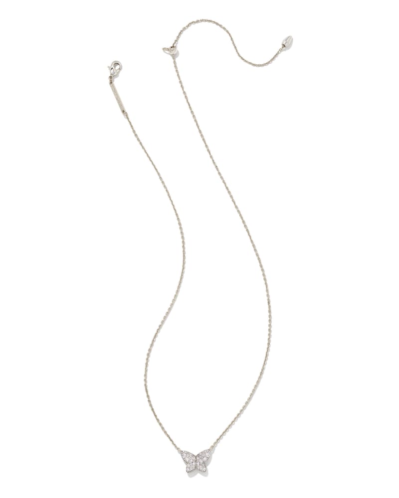 Lillia Butterfly Silver Pendant Necklace In White Crystal