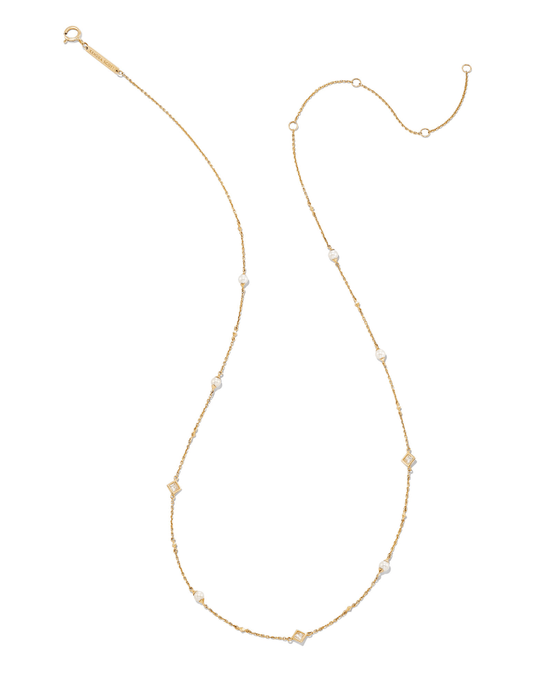 Michelle 14k Yellow Gold Strand Necklace In White Pearl