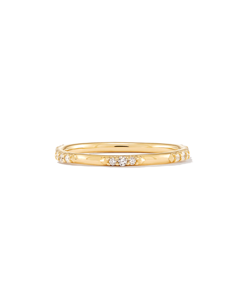 Posey 14k Yellow Gold Band Ring In White Diamonds