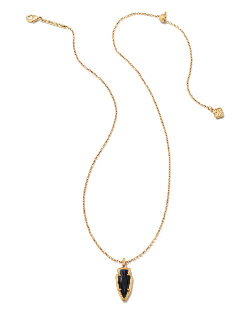 Skylar Vintage Gold Short Pendant Necklace In Black Banded Agate