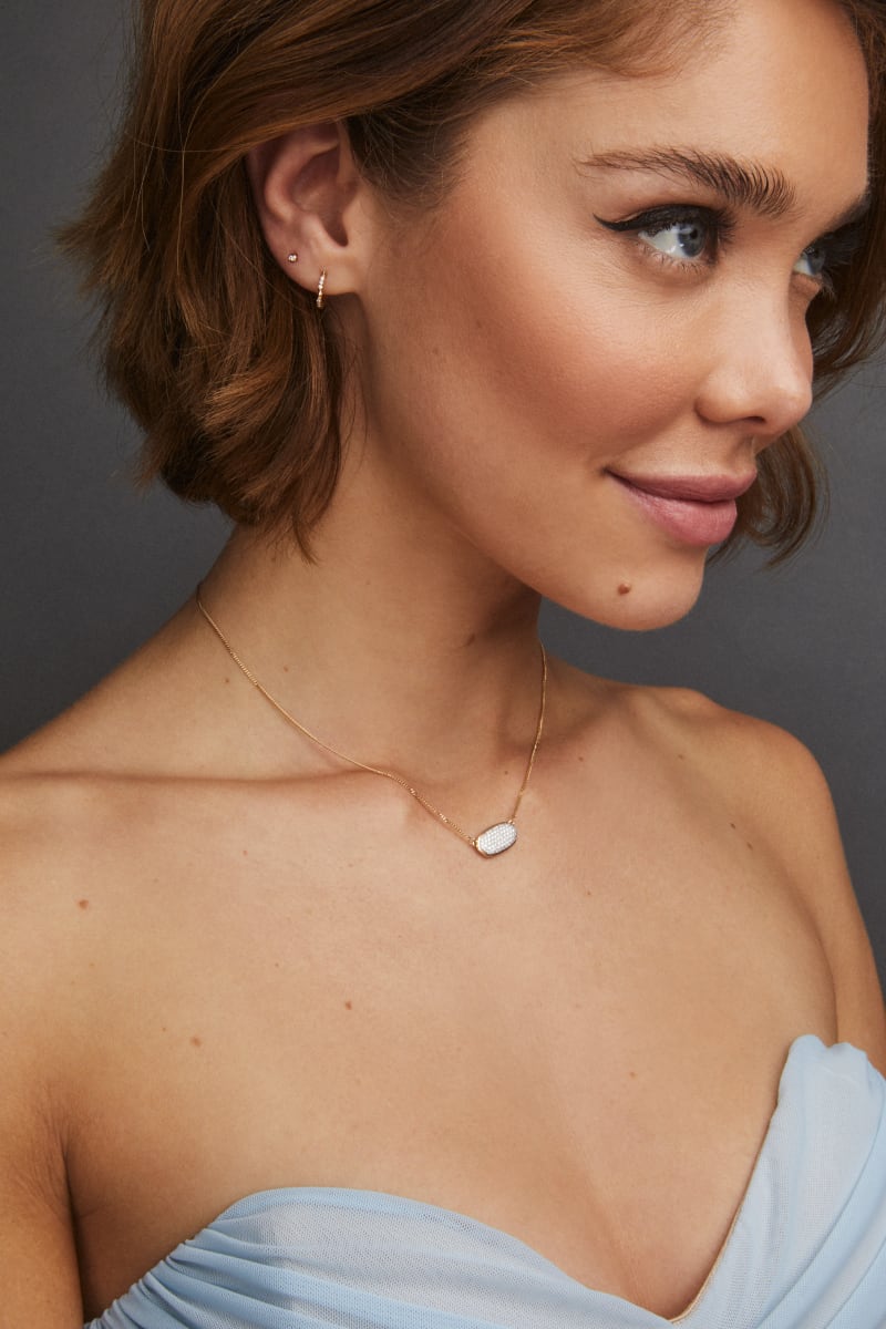 Elisa Pendant Necklace In Pave Diamond And 14k Yellow Gold