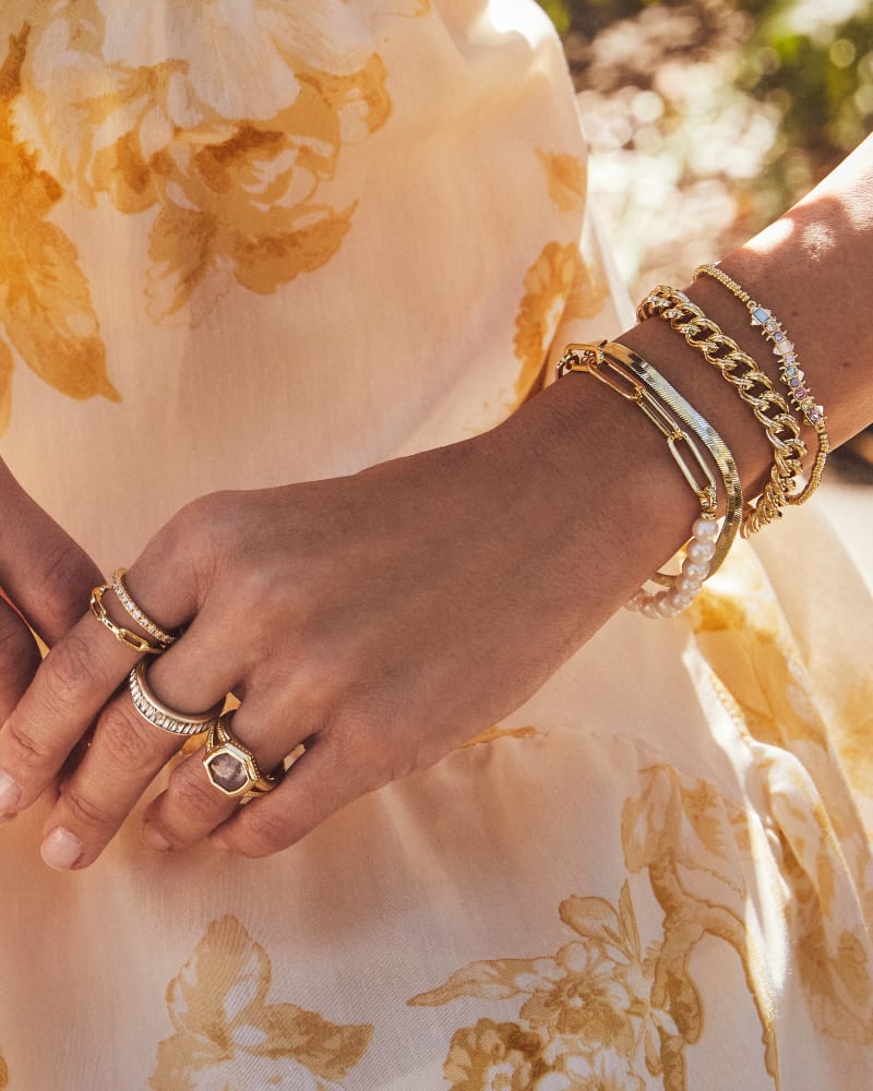  Ashton Gold Half Chain Bracelet In White Pearl