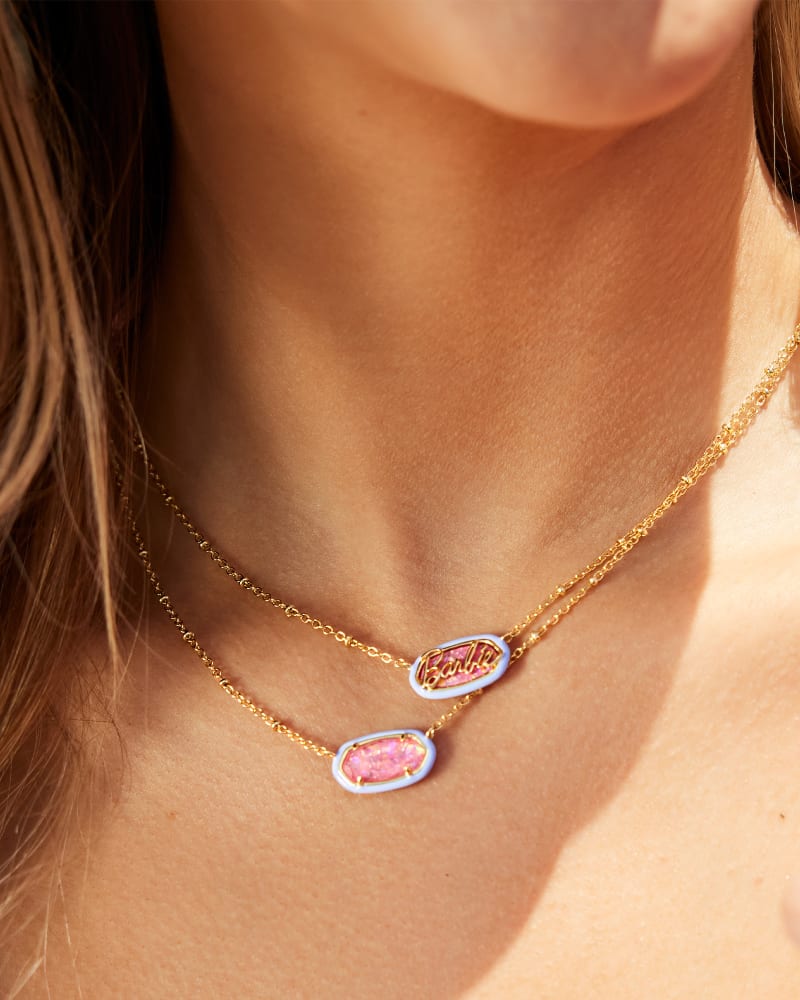  Barbie™ X Kendra Scott Gold Elisa Satellite Reversible Necklace In Pink Iridescent Glitter Glass