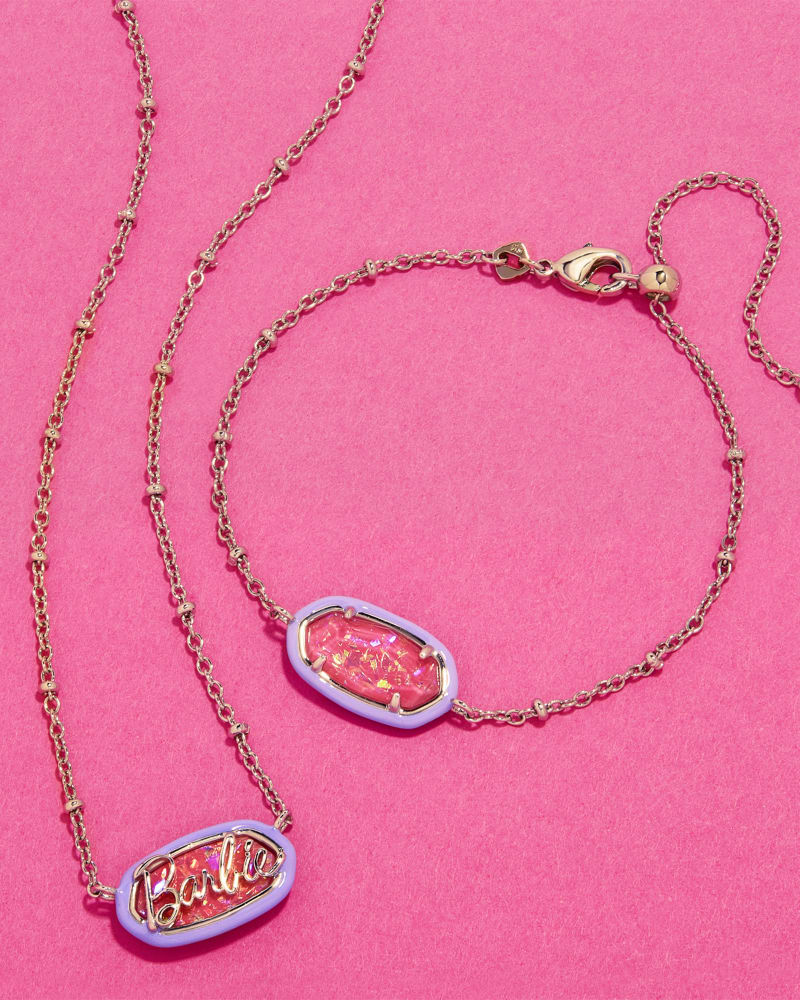  Barbie™ X Kendra Scott Gold Elisa Satellite Reversible Necklace In Pink Iridescent Glitter Glass
