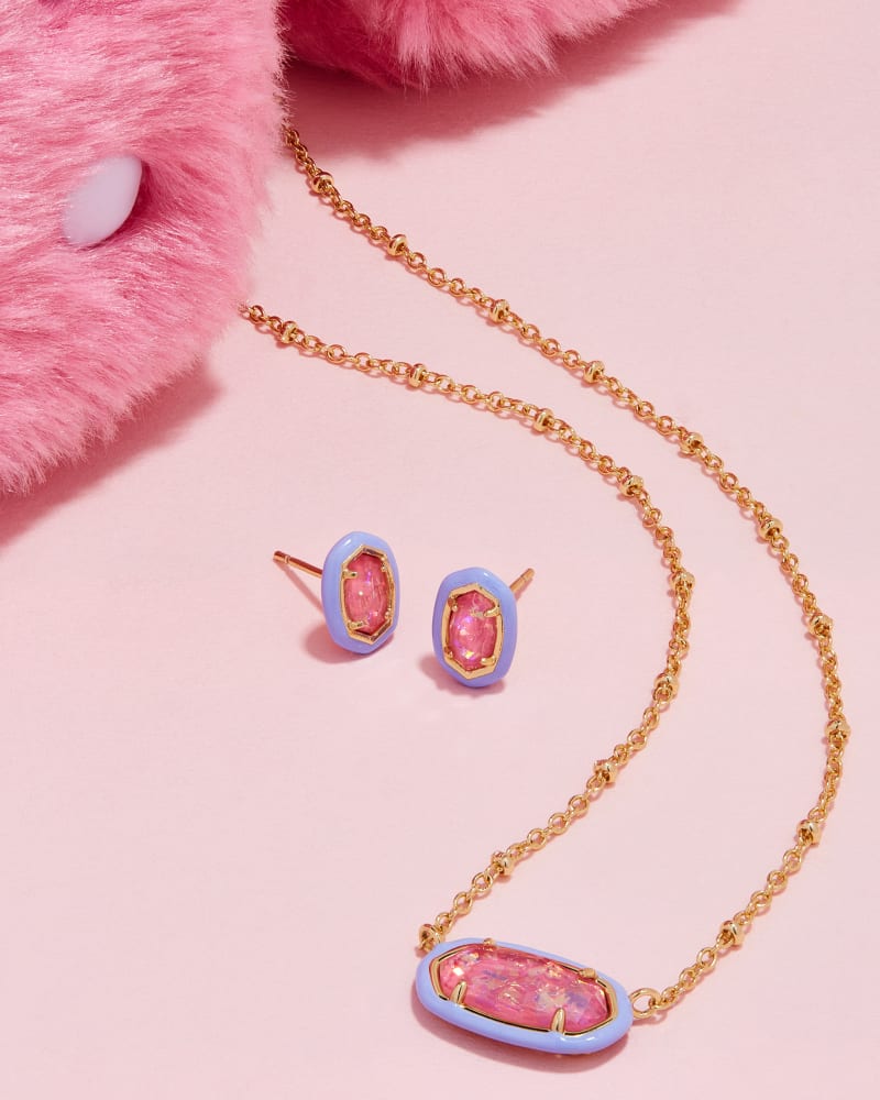  Barbie™ X Kendra Scott Gold Emilie Stud Earrings In Pink Iridescent Glitter Glass