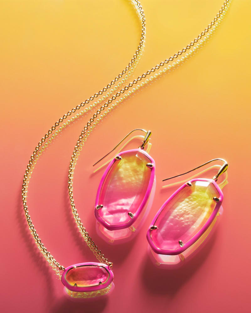  Elisa Gold Enamel Framed Short Pendant Necklace In Sunset Ombre Illusion